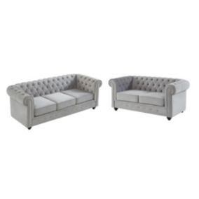 Canapés 3 places et 2 places CHESTERFIELD - Velours gris clair