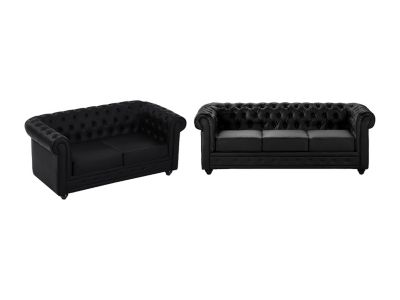 Canapés 3 places et 2 places en simili noir CHESTERFIELD