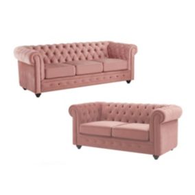 Canapés 3 places et 2 places en velours rose pastel CHESTERFIELD