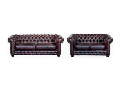 Canapés chesterfield 3 places et 2 places BRENTON 100% cuir de buffle - Bordeaux