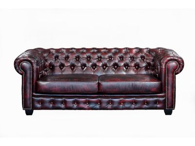 Canapés chesterfield 3 places et 2 places BRENTON 100% cuir de buffle - Bordeaux