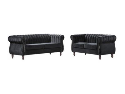 Canapés chesterfield 3 places et 2 places en velours noir TRUMBO