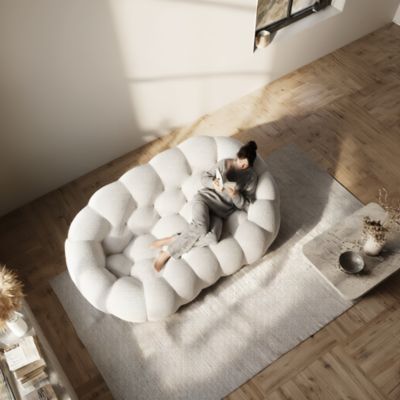 Canapé Compressé 2 Places - Blanc - Moderne - Tissu - NEUF