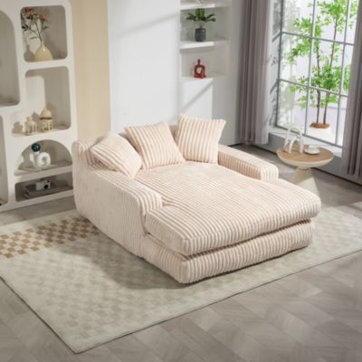 Canapés Lits Convertibles 1 Place avec 3 Coussins et design Relax - Mousse Haute densité, Tissu Corde, 125x155x63 cm - Beige