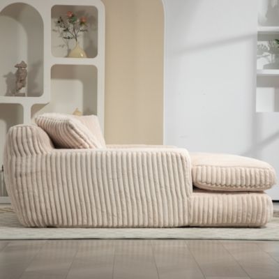 Canapés Lits Convertibles 1 Place avec 3 Coussins et design Relax - Mousse Haute densité, Tissu Corde, 125x155x63 cm - Beige