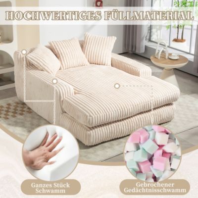 Canapés Lits Convertibles 1 Place avec 3 Coussins et design Relax - Mousse Haute densité, Tissu Corde, 125x155x63 cm - Beige