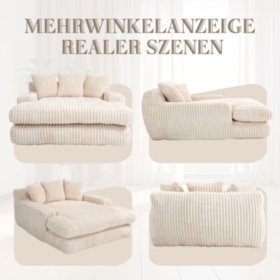 Canapés Lits Convertibles 1 Place avec 3 Coussins et design Relax - Mousse Haute densité, Tissu Corde, 125x155x63 cm - Beige