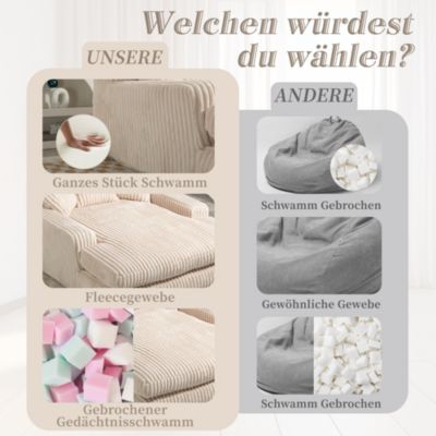 Canapés Lits Convertibles 1 Place avec 3 Coussins et design Relax - Mousse Haute densité, Tissu Corde, 125x155x63 cm - Beige
