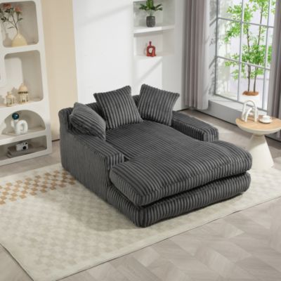 Canapés Lits Convertibles 1 Place avec 3 Coussins et design Relax - Mousse Haute densité, Tissu Corde, 125x155x63 cm - Gris Foncé