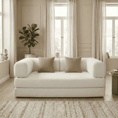 Canapés-lits convertibles clic-clac compressé KAIA 2 places Blanc Beige