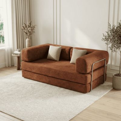 Canapés-lits convertibles clic-clac compressé KAIA 2 places Marron Beige