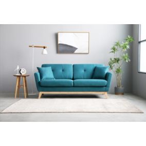 Canapé scandinave 3 places et 2 coussins bleu canard HOGA