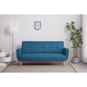 Canapé scandinave convertible 3 places en tissu bleu canard - MALMO