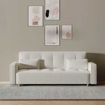 Canapé scandinave convertible 3 places en tissu bouclette blanc COPENHAGUE