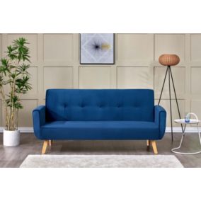 Canapé scandinave convertible 3 places en velours bleu nuit - BERLIN