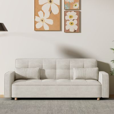 Canapé scandinave convertible 3 places en velours côtelé beige COPENHAGUE