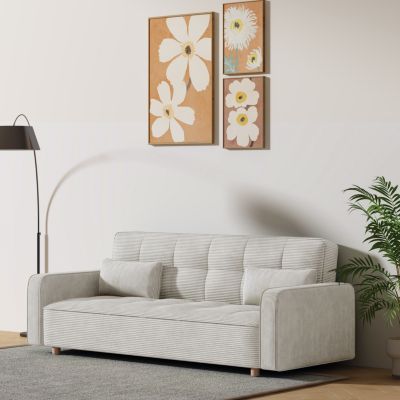 Canapé scandinave convertible 3 places en velours côtelé beige COPENHAGUE