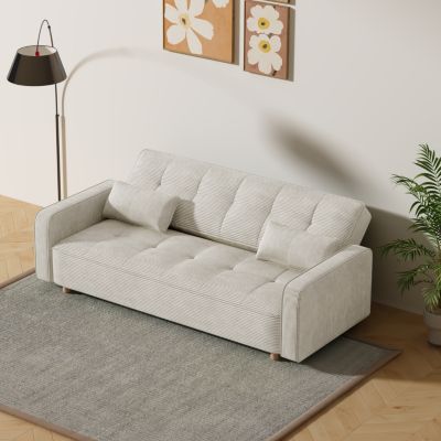 Canapé scandinave convertible 3 places en velours côtelé beige COPENHAGUE