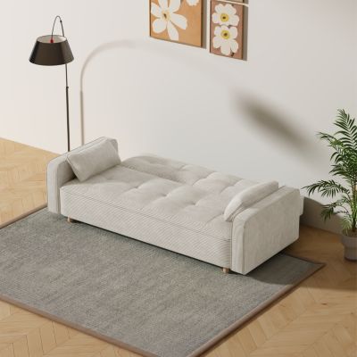 Canapé scandinave convertible 3 places en velours côtelé beige COPENHAGUE