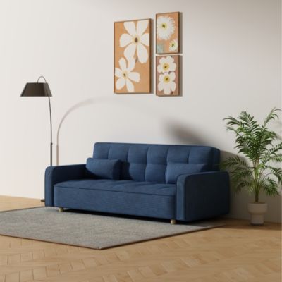 Canapé scandinave convertible 3 places en velours côtelé bleu COPENHAGUE