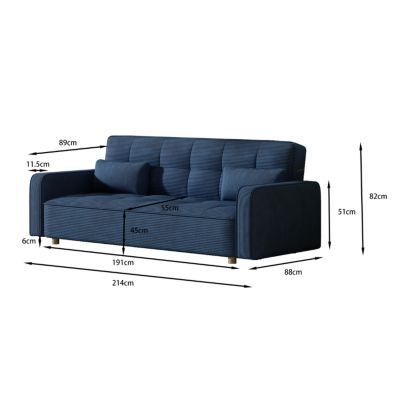 Canapé scandinave convertible 3 places en velours côtelé bleu COPENHAGUE