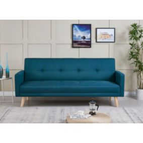 Canapé scandinave convertible 3 places tissu bleu canard WOODEN