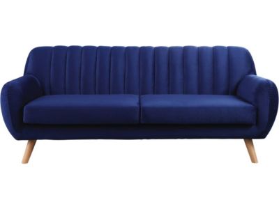 Canapé scandinave fixe en velours "Jarvis"  3 places  Bleu foncé.