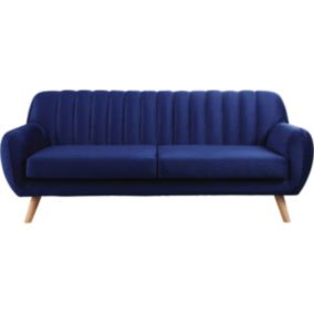 Canapé scandinave fixe en velours "Jarvis"  3 places  Bleu foncé.