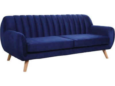 Canapé scandinave fixe en velours "Jarvis"  3 places  Bleu foncé.