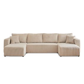 Canape angle fixe BEST MOBILIER 7 places en velours beige 140 x 320 x 85 cm