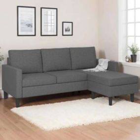 Canape angle fixe idmarket 3 places en polyester gris 85 x 200 x 85 cm