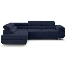 Canape angle fixe LISA DESIGN 5 places en velours bleu 202 x 272 x 90 cm