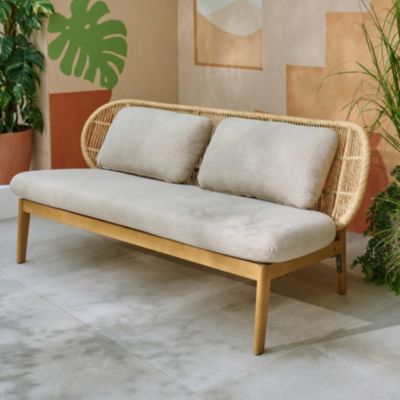 Canapé de jardin Hania en bois d'eucalyptus et aluminium 2 places GoodHome