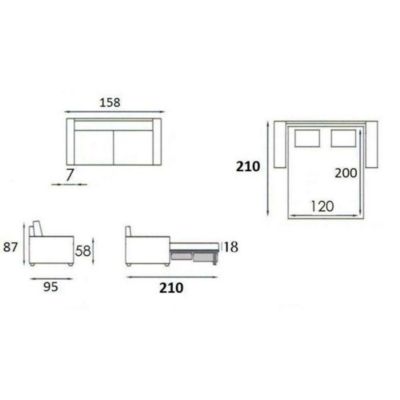 Canape droit INSIDE 75 3 places en simili-cuir gris 95 x 158 x 45 cm