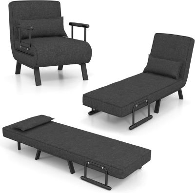 Canape-lit Convertible Fauteuil Convertible Lit 1 Place avec Dossier Reglable en 6 Positions Oreiller Amovible Noir