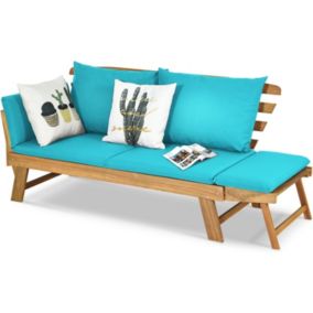 Canape Lit de Jardin Extensible 2 Places Charge 320 KG-Accoudoirs Reglables Coussins Dossier Amovibles Turquois