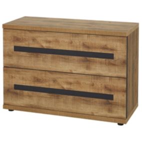 CANDAS - Commode 2 Tiroirs Effet Bois et Béton Anthracite