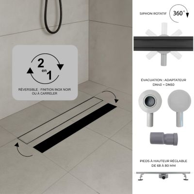 Caniveau de douche 2en1 VINY L.60 cm, réversible à carreler ou inox ...