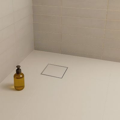 Caniveau de douche à carreler carré CIREA 20 x 20 cm, siphon anti-odeurs, drainage 36l/min, hauteur réglable SANIVERRE
