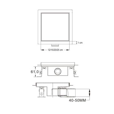 Caniveau de douche à carreler carré CIREA 20 x 20 cm, siphon anti-odeurs, drainage 36l/min, hauteur réglable SANIVERRE