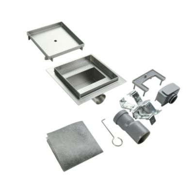 Caniveau de douche à carreler carré CIREA 20 x 20 cm, siphon anti-odeurs, drainage 36l/min, hauteur réglable SANIVERRE