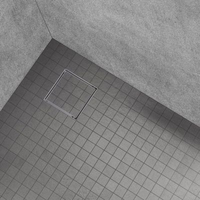Caniveau de douche à carreler carré CIREA 20 x 20 cm, siphon anti-odeurs, drainage 36l/min, hauteur réglable SANIVERRE