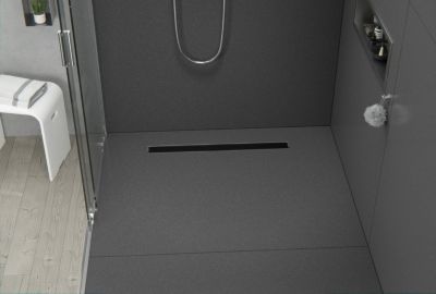 Caniveau de Douche Italienne - 60 cm Verre Noir - Acier Inoxydable