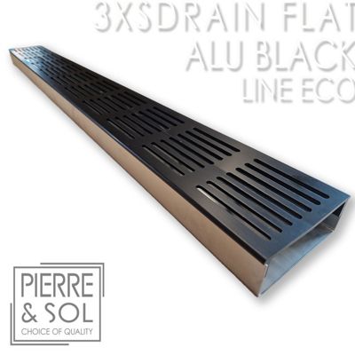 Caniveau Inox Large Hauteur 3,5 cm - 3XSDRAINFLAT EASY Grille Aluminium Noire - LINE ECO -       Pièce en T