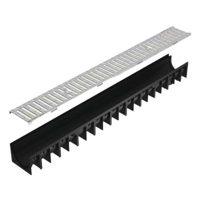 Caniveau PP noir avec grille galva 12 x 100 cm