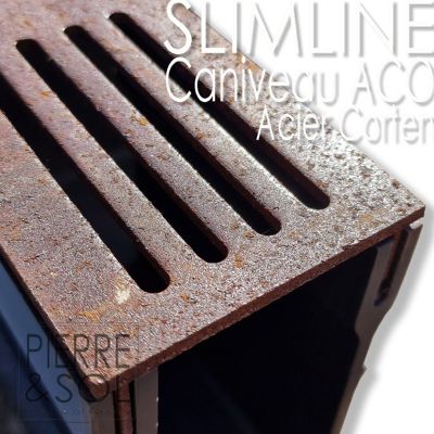 Caniveau étroit 6 cm Grille acier corten - SLIMLINE - ACO -       Élément d'angle