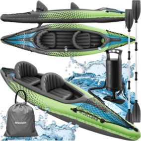 Canoë Kayak Gonflable 2 Places en PVC Robuste avec Pagaie Double Solide, Filets de Transport & Sac de Transport