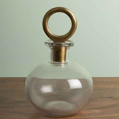 Carafe Bulle en Verre et son Bouchon Anneau Doré 18x12cm