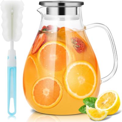 Carafe en verre de 2,5L avec couvercle inox et double ouverture