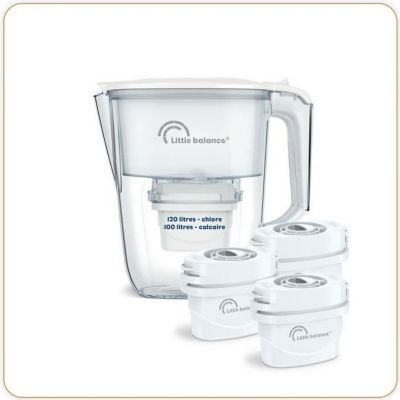 Carafe Filtrante Claire + 3 cartouches LITTLE BALANCE - 8592 - Réduit microplastiques, chlore, calcaire, 2,5 l, Débit ultra rapide